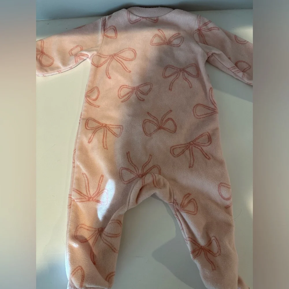 Carter’s Little Sister Pink Bows Fleece Footie Onesie Pajamas - 3M